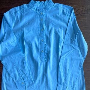 LOFT Ruffle Softened Button Down Long Sleeve Shirt